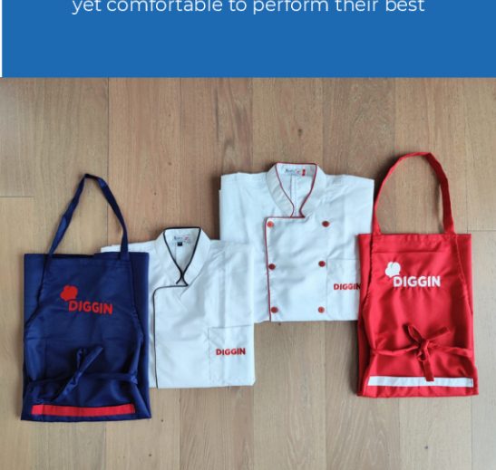 Navy, white and red embroidered aprons