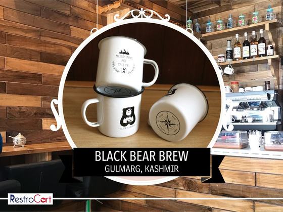 Printed mugs, custom branded drinkware made for Black Bear Brew by RestroCart, New Delhi