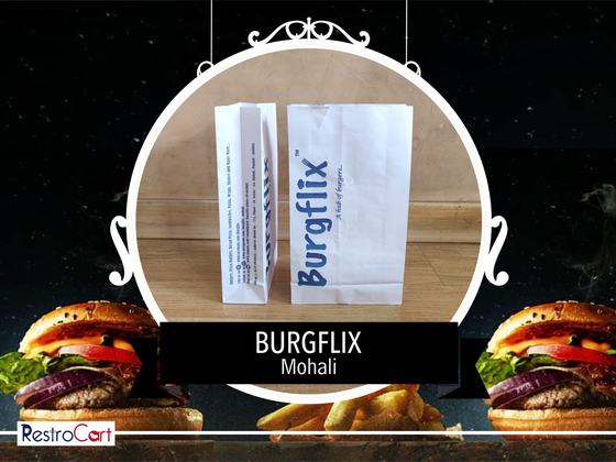 Branded packaging, custom branded packaging made for Burgflix by RestroCart, New Delhi, view 2