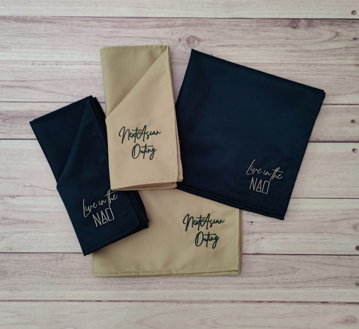 Navy and tan napkins for Midtown Cafe