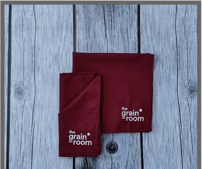 Maroon table napkins for The Grain Room