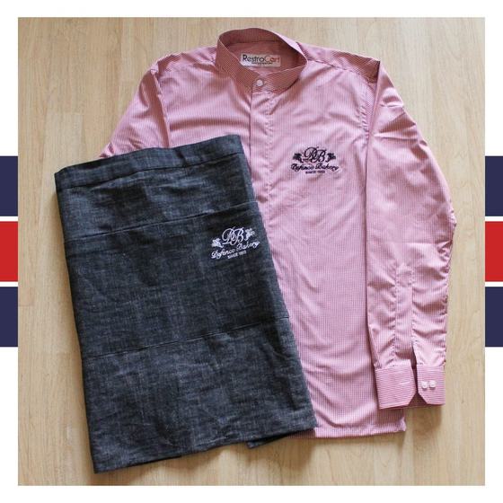 Steward & server uniforms, custom service staff uniform made for Defence Bakery by RestroCart, New Delhi