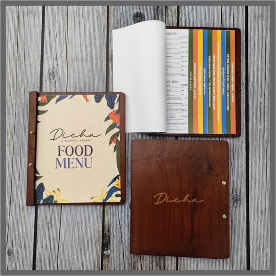 Menus, custom restaurant menu made for Dicha by RestroCart, New Delhi
