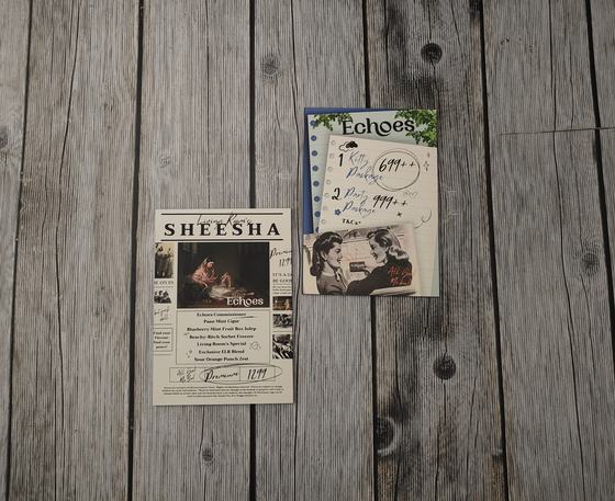 Two printed paper bar menus with vintage photo cut-outs and handwritten style prices, custom made by RestroCart, New Delhi