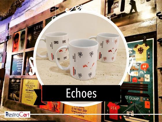 Printed mugs, custom branded drinkware made for Echoes by RestroCart, New Delhi, view 2