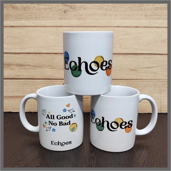 Printed mugs, custom branded drinkware made for Echoes by RestroCart, New Delhi