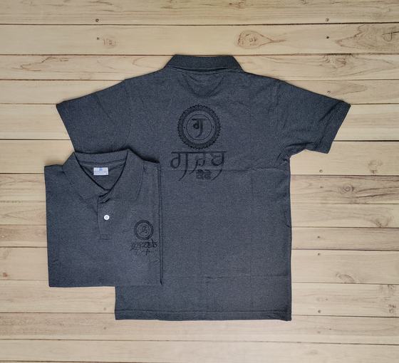 Anthra melange polo t-shirts with tonal black logo print on back and chest, custom made for Gazab Cafe by RestroCart, New Delhi