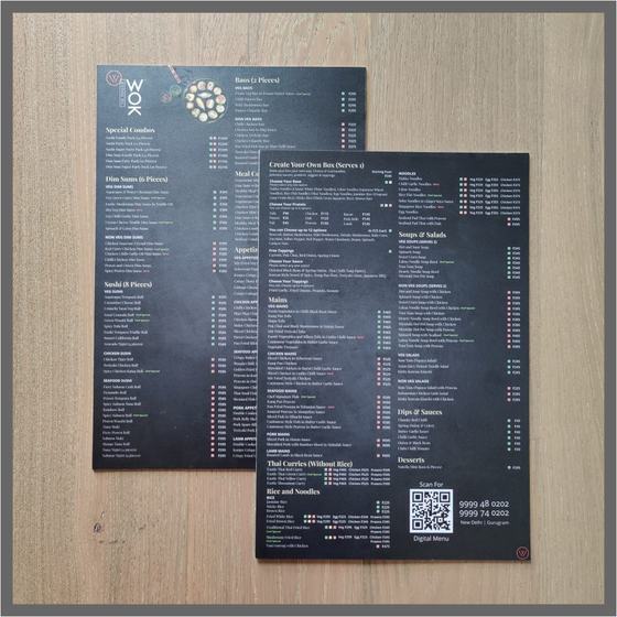 Menus, custom restaurant menu made for House of Wok by RestroCart, New Delhi