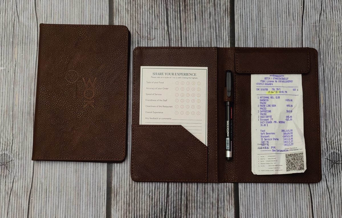 Brown leather waiter wallet organizer