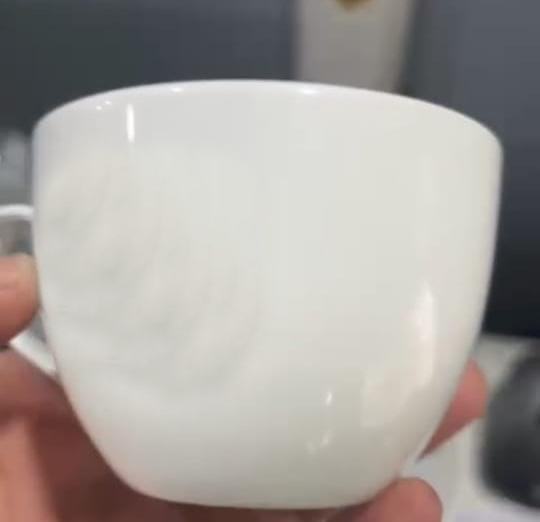 Plain white ceramic cup held in hand, blank before printing, custom made by RestroCart, New Delhi