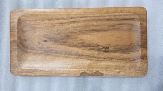 Rectangular solid wood serving tray with a raised rim and natural grain, made by RestroCart for restaurant service